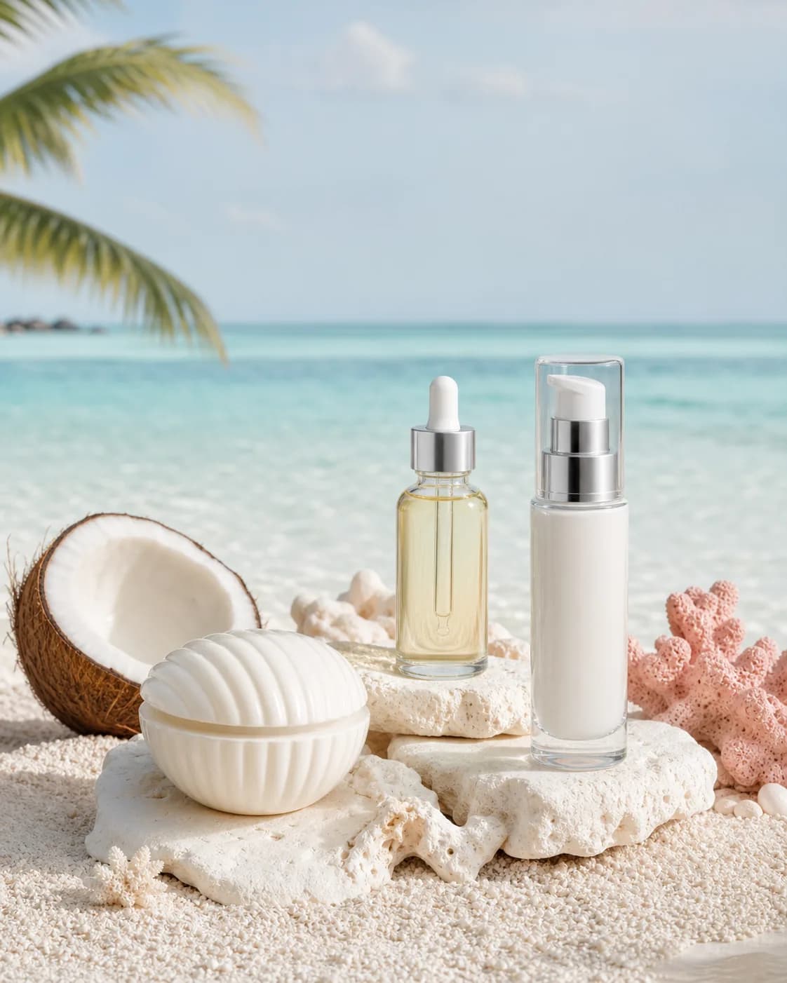Beauty product content for an island-inspired skincare campaign